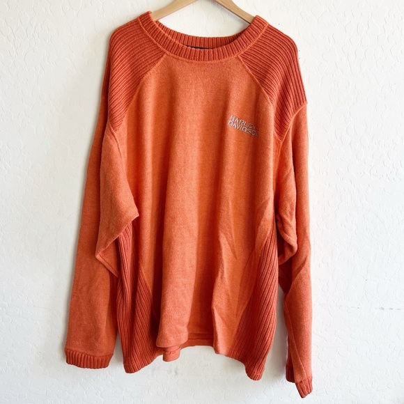 HARLEY DAVIDSON Wool Acrylic Jumper Sweater Men’s Crew Neck Orange - Picture 2 of 5